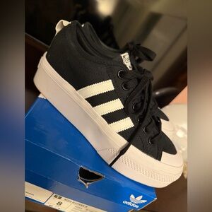 Adidas Black and White Striped Platform Sneakers